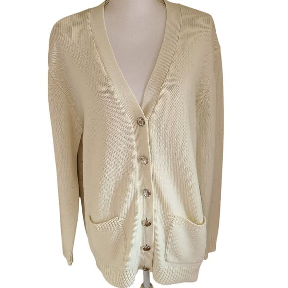 vintage oversized cozy grandpa cardigan sweater button up cream size L - Picture 1 of 5